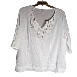 Coldwater Creek White Cotton Blouse with Crochet Trim Size 1X (18)
